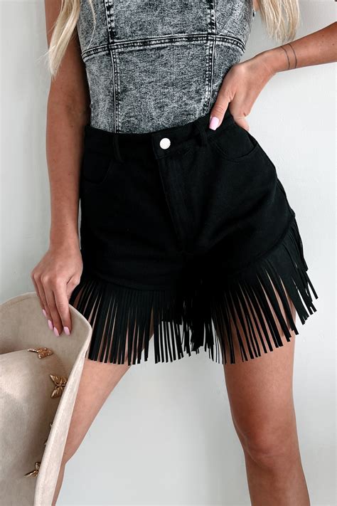 Here For A Good Time High Waist Fringed Shorts (Black Denim) · NanaMacs