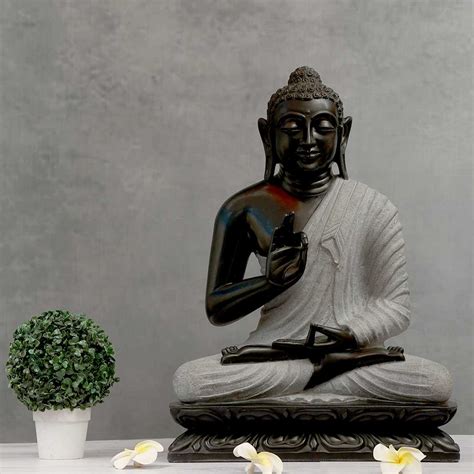 Lord Buddha Sitting Asana made of Natural Black stone, White - 17 x 10