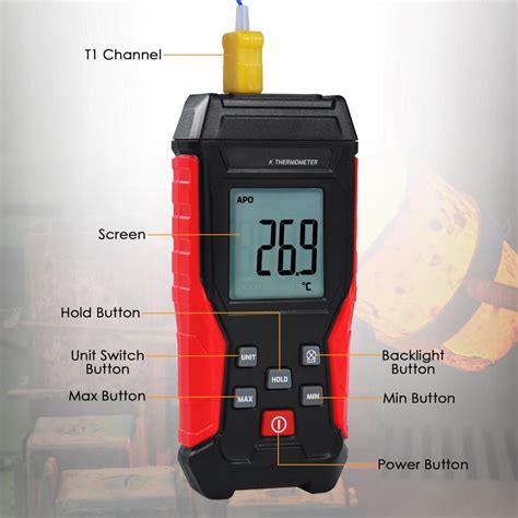 THE-418_1P Digital K-Type Thermocouple Thermometer with Wired and ...