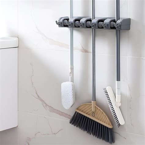 Zureni Mop and Broom Holder Wall Mount Stick 11 Tools Hanger with 6 ...