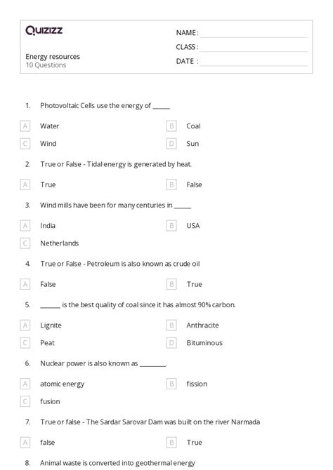 50+ Energy worksheets for 1st Class on Quizizz | Free & Printable