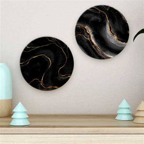Gold & Black Texture Ceramic Wall Hanging Plates of Two Pieces – Vibecrafts