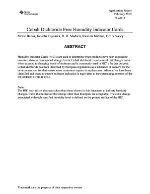 Fillable Online Cobalt Dichloride Free Humidity Indicator Cards Fax ...