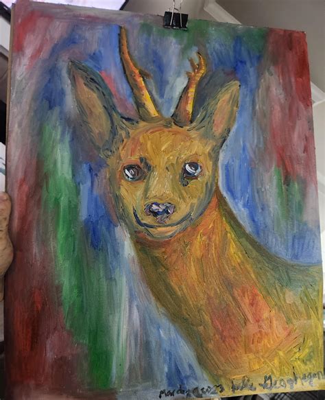 Deer, me, oil, 2023 : r/Art