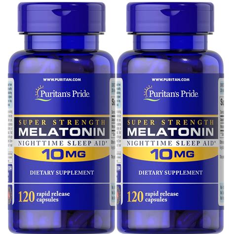 Puritan's Pride Super Strength Rapid Release Capsules Melatonin 10 mg ...
