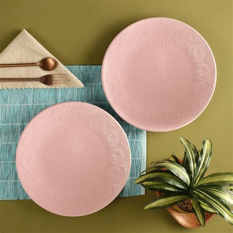 Ceramic Emboss Rim Dinner Plate- Pink (Set of 2) – The Decor Mart