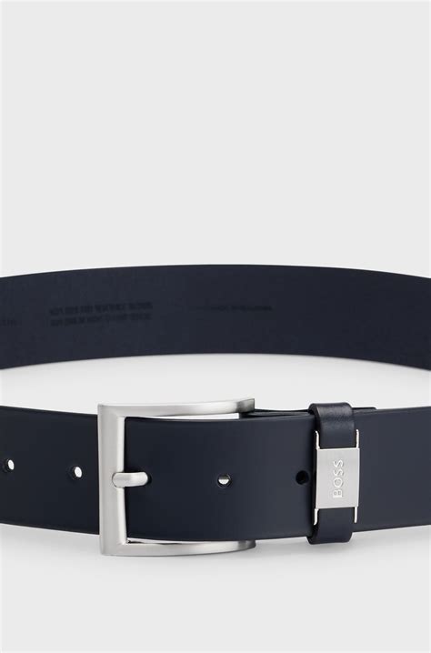 BOSS - Italian-leather belt with logo keeper and brushed hardware ...