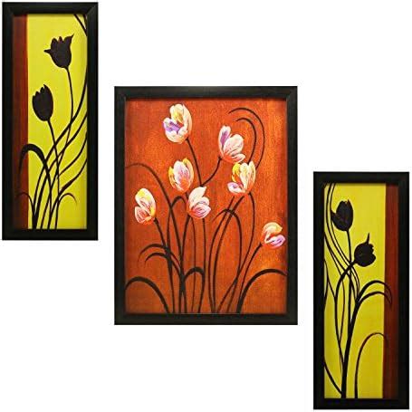 SAF Set of 3 Flower Floral Pot UV Coated 6MM MDF Home Decorative Gift ...