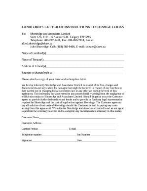 LANDLORD'S LETTER OF INSTRUCTIONS TO CHANGE LOCKS Doc Template | pdfFiller
