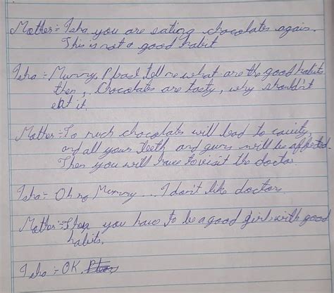 dialogue between mother and daughter about I'll effects of junk food ...