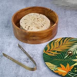 Decoghar | Handmade Wooden Roti Box with Designer Leaf-Print Lid ...