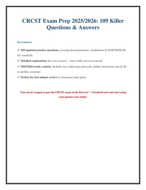 CRCST Certification Exam 2025/2026: 100 Practice Questions & Answers ...