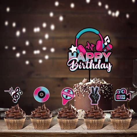 46 Pieces Happy Birthday Cake Topper Musical Cupcake Toppers Set ...