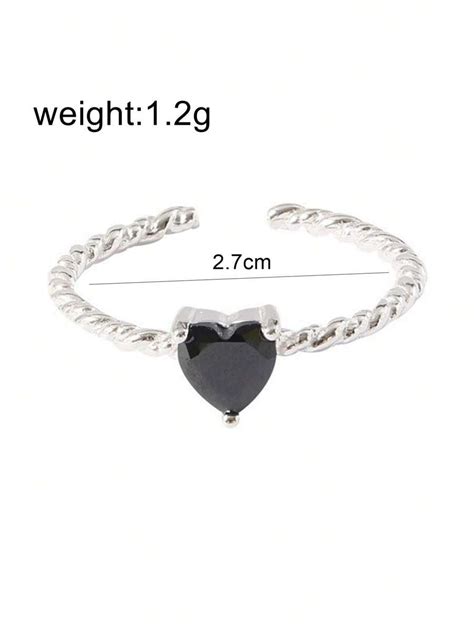 1pc Black Heart-Shaped Adjustable Open Ring, Unique & Minimalist Design ...