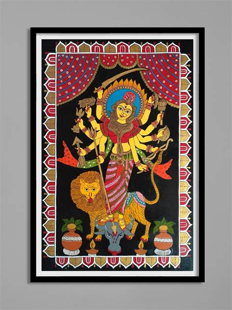 Maa Sherawali: Tikuli Handmade Painting | Bihar Art | for Sale
