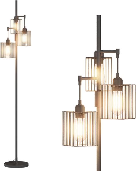 HOMCOM 3-Light Floor Lamp for Living Room with Glass Global Lampshade ...