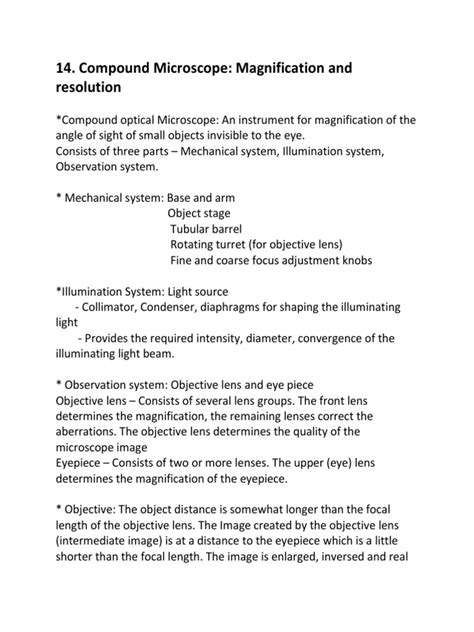 Compound Microscope. Magnification and Resolution. | PDF | Angular ...