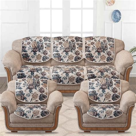 Cloth Fusion Velvet Digital Printed 5 Seater Sofa Cover | Floral Print ...