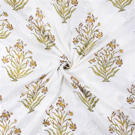 Floral Natural Dye Block Printed Cotton Jaipuri Fabric | Dmaasa