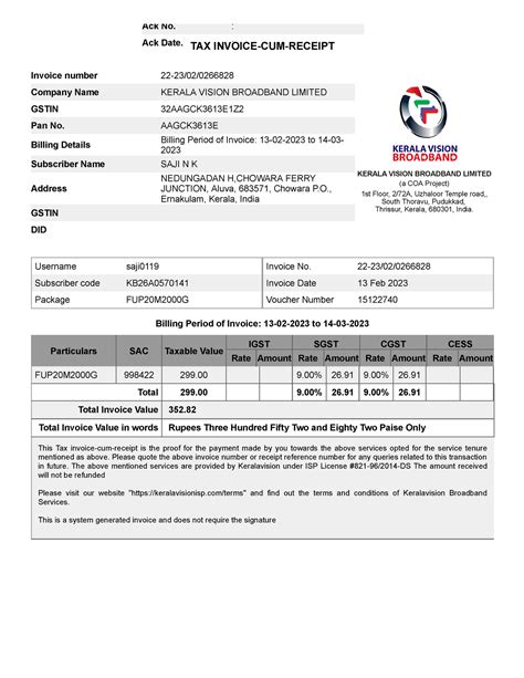 19785707 - KERALA VISION BROADBAND LIMITED (a COA Project) 1st Floor, 2 ...