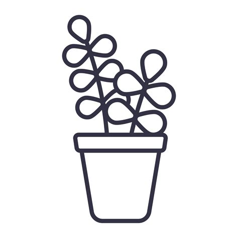 Vector simple icon of home plant in a pot. Black and white isolated ...