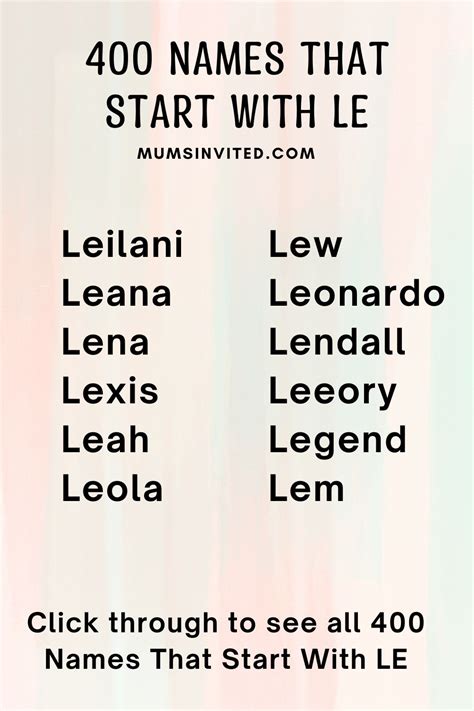 Top 400 Names That Start With LE (For Boys and Girls) - Mums Invited