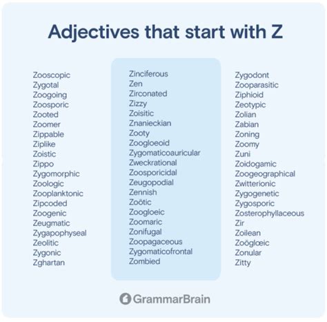 Big List of Adjectives That Start With Z (Positive, Negative ...