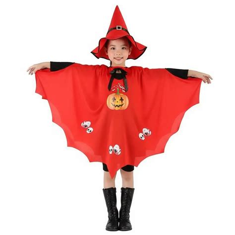 Halloween Witch Costume for Girls – Cloak & Hat Set | Red & Black ...