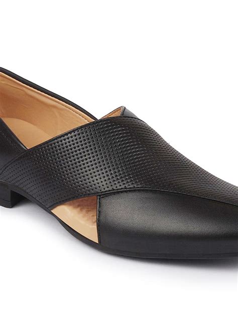 Shop Men Formal Black Peshawari Front Open Leather Slip On Shoes Online