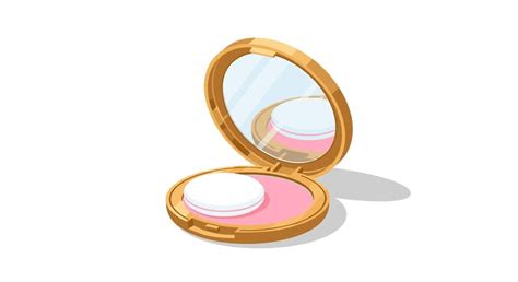 Golden compact powder case with mirror and puff | Premium Vector