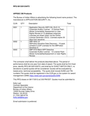 Fillable Online RFQ 08132012IAIT2 for Application Security Products Fax ...