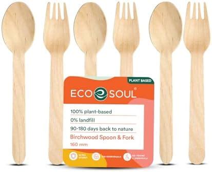 100% Compostable Cutlery Set - 300 Pieces Wooden Compostable Utensils ...