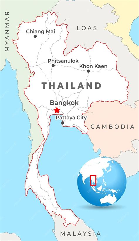 Premium Vector | Thailand map with capital bangkok most important ...