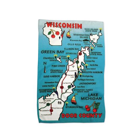 Door County Wisconsin Postcard Map Tea Towel - Door County Kitchen Towel - Door County Airbnb ...