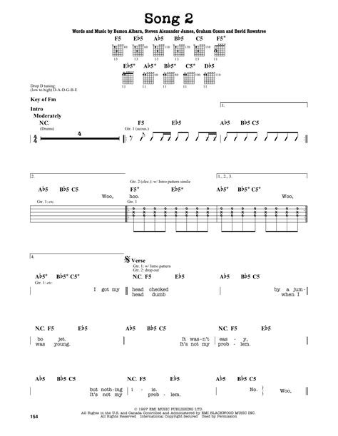 Song 2 by Blur - Guitar Lead Sheet - Guitar Instructor