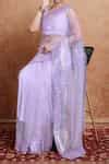 Buy Lavender Net Sequins Round Neck Work Saree Set For Women by ...