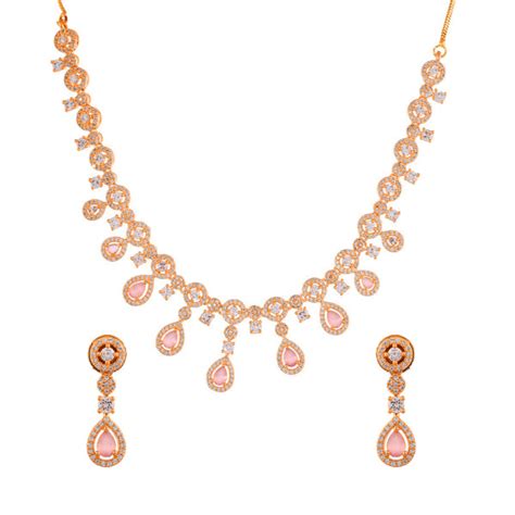 Sparkling Elegance Elegant American Diamond Pink Necklace Set – VOYLLA