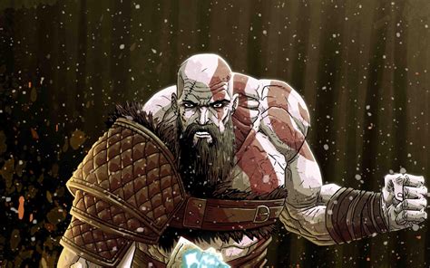 Download wallpaper axe, Kratos, God of War, man, hero, artwork, God ...