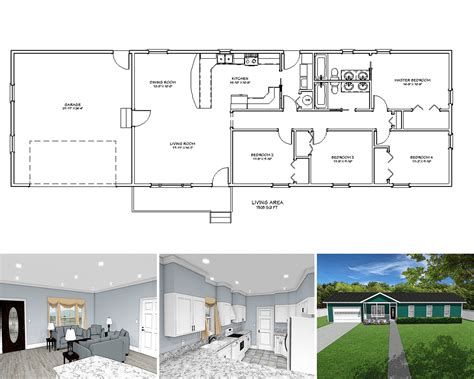 1500 Square Foot Four Bedroom Two Bathroom House Plans, One Story ...