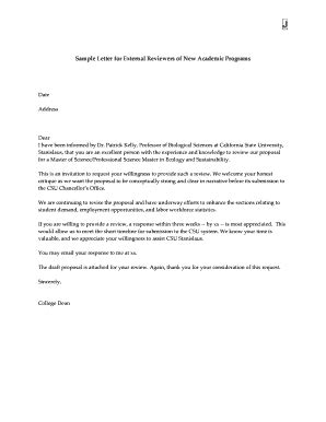 Fillable Online Sample Letter for External Reviewers of New Academic ...