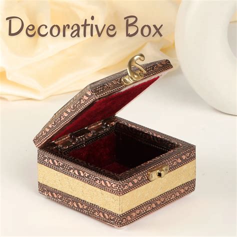 Wooden Jewellery Storage Box 4x4 | Golden Trinket Vanity Box