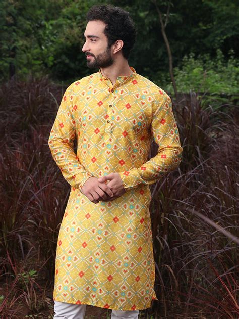 Designer Mustard Yellow Ethnic Printed Men's Kurta – The Kurta Company