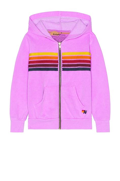 Aviator Nation 5 Stripe Kids Zip Hoodie in Neon Purple | REVOLVE