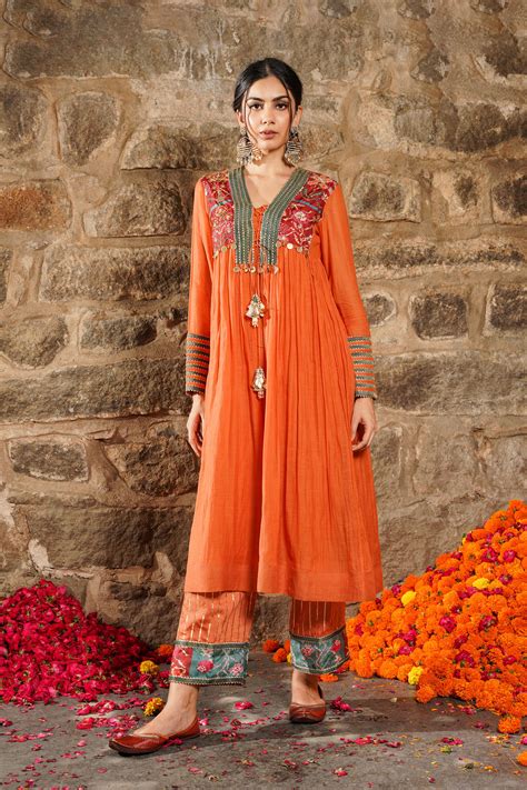 Saanjh- zesty orange embroidered kurti set – Seharre by Sahithee Reddy