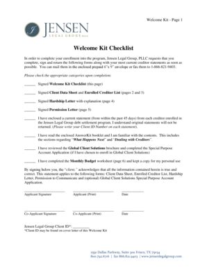 Fillable Online Welcome Kit Checklist - jensenlegalgroup.com Fax Email ...