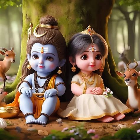 lord shiva and parvati cute cartoon image - House of Ghantee