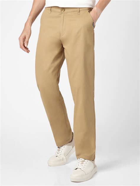 Men's Khaki Cotton Regular Fit Casual Chinos Trousers Stretch – Urbano ...