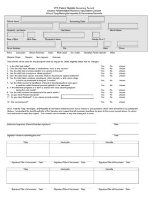 Fillable Online Vaccine Administration Record and Vaccination Consent ...
