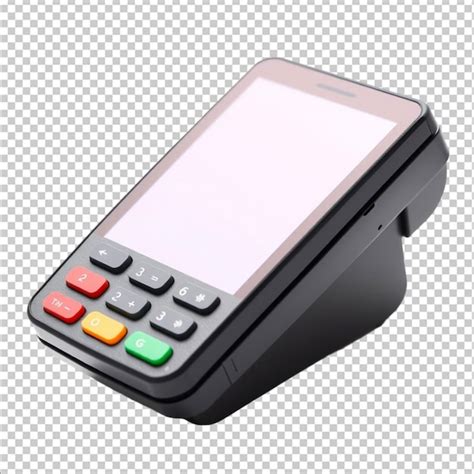 Pos payment terminal angled with card reader on white background ...