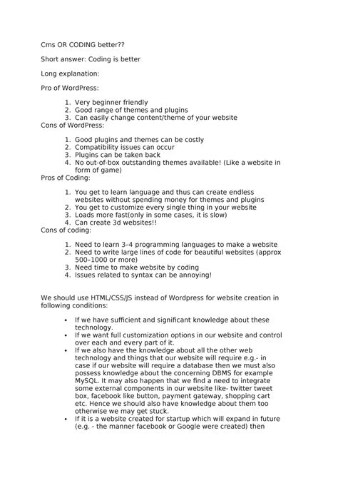 WDM V Notes 2 - Cms OR CODING better?? Short answer: Coding is better ...